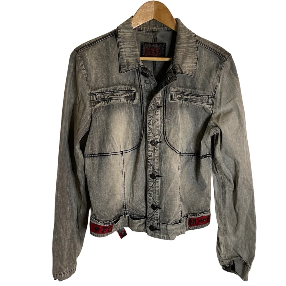 Marithe Francois Girbaud 90's Vintage Grey and Red Denim Jacket XL rare
